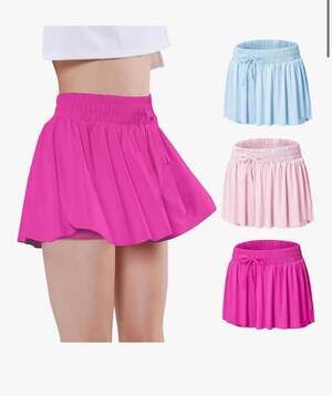 EXARUS Girls Butterfly Flowy 2-in-1 Athletic Running Shorts with Pockets